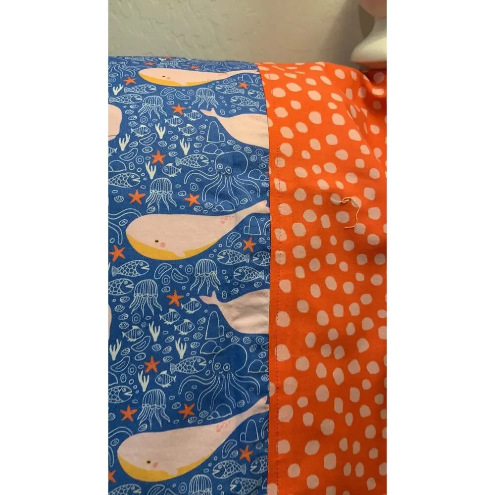 Handmade Standard Set of Pillowcases, Whales in the Deep Blue Sea